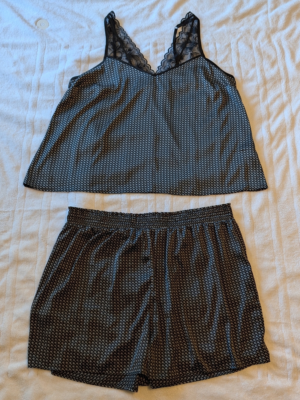 Women's Black Lace-Trim Sleep Set - Two-Piece Cami & Shorts